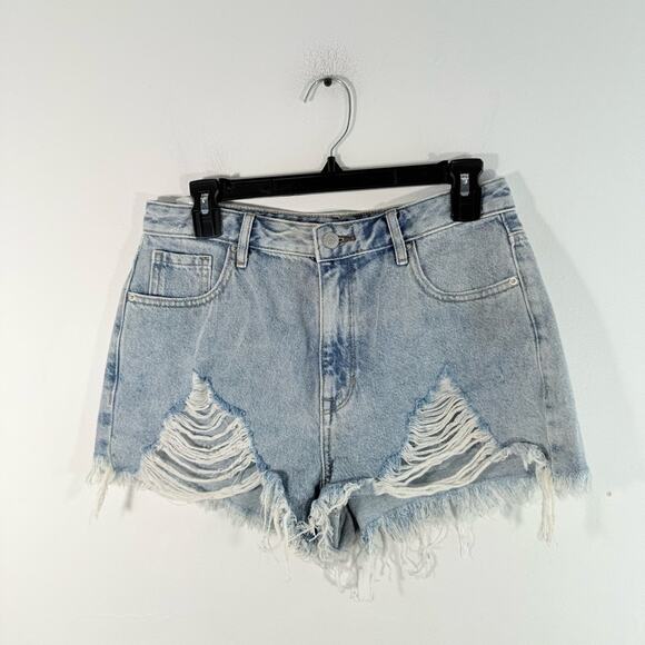 Pacsun High Rise Festival Light Wash Distressed Cutoff Jean Shorts Size 28 - Picture 1 of 7
